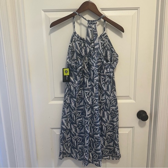 Eddie Bauer Womens Harmony Athletic Dress Blue/Gray White Tropical Leaf Print L - Picture 3 of 9